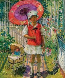 The Red Parasol, Provincetown, Ma by Pauline Lennards Palmer
