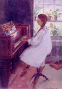 Young Girl At The Piano by Pauline Lennards Palmer