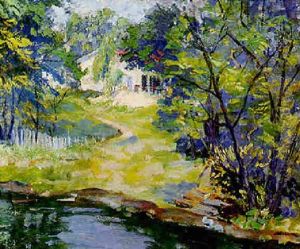 Landscape With Cottage Near A Pond by Pauline Lennards Palmer
