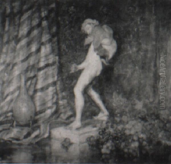 Still Life With Marble Statue, Grapes And Ceramic Vase - view 1