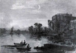 Study Of Boats On A Lake By Moonlight by Samuel Palmer