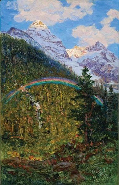 Western Mountainous Landscape With Rainbow - view 1