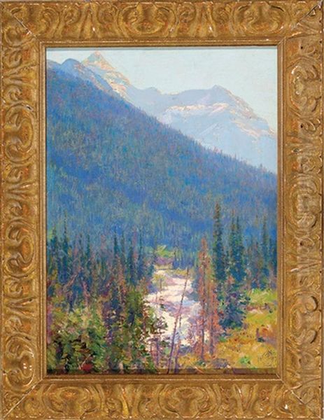 Western Mountainous Landscape With Pine Forest And River - view 1