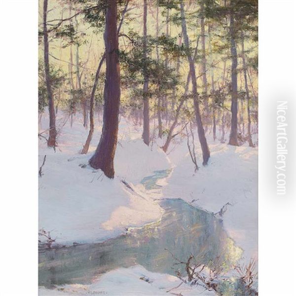 Stream In Winter, Sunset - view 1