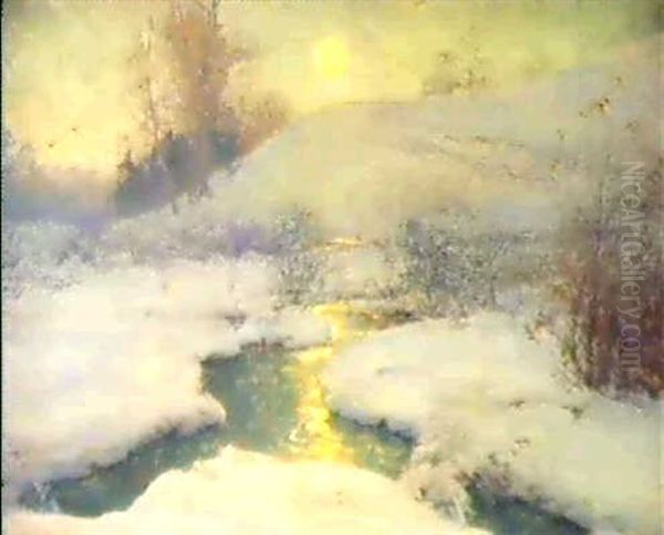 Moonlit Stream In Winter - view 1