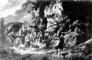 La Caravane Traversant Un Gue by Pietro Giacomo Palmieri