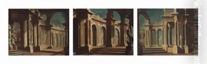 Architectural Capriccios, With Classical Statues (set Of 3 Works) by Pietro (Il Mirandolese) Paltronieri