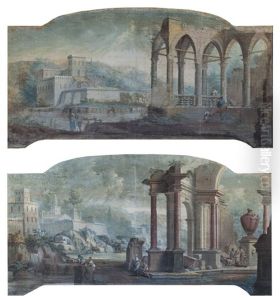 Paesaggi Con Architetture, Rovine E Personaggi (coppia) by Pietro (Il Mirandolese) Paltronieri