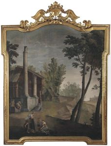 Landschaft Mit Einer Ruine Und Figuren; Landschaft Mit Ruinen Und Figuren An Einem Fluss (pair) by Pietro (Il Mirandolese) Paltronieri