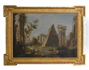 A Shepherd, An Oriental And Other Figures Before A Capriccio Of Classical Ruins