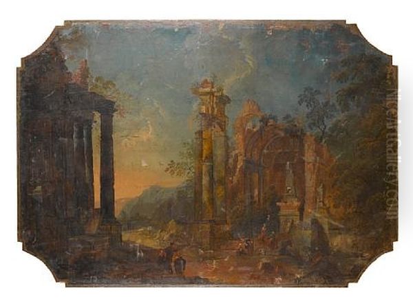 An Architectural Capriccio With Figures Among Roman Ruins - view 1