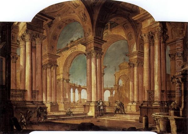 Architectural Capriccio With Figures In A Portico (collab. W/vittorio Maria Bigari) - view 1