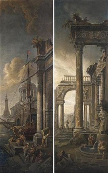Capriccio Con Porto Fluviale E Ponte (+ Capriccio Con Ruderi E Fontana; Pair) - view 1