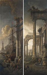 Capriccio Con Porto Fluviale E Ponte (+ Capriccio Con Ruderi E Fontana; Pair)