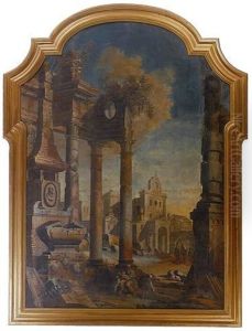 A Capriccio Landscape With Figures By Ruins In The Foreground A Capriccio Landscape With Figures By Ruins In The Foreground