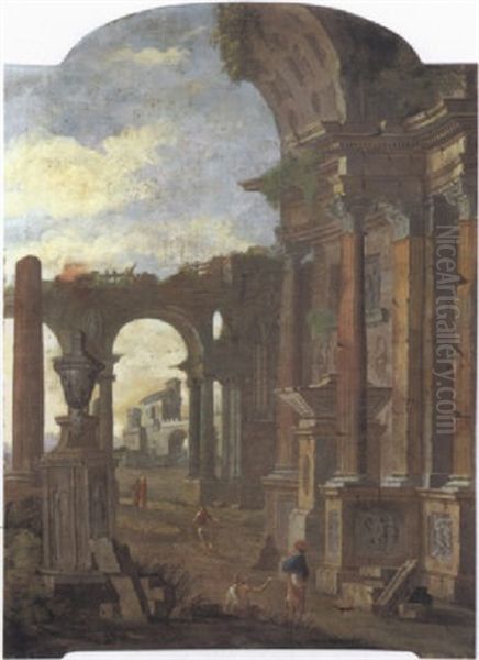 Paesaggio Con Rovine Architettoniche E Viandanti - view 1