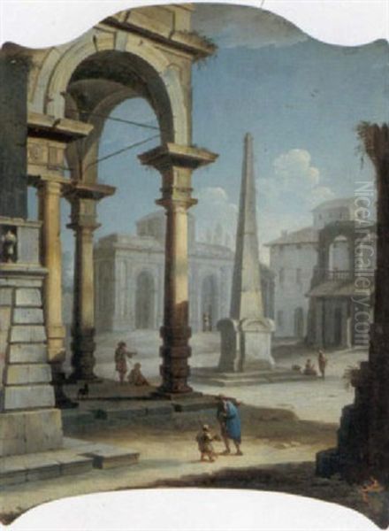 Architectural Capriccio With A Figure Giving Alms To A Young Beggar In A Piazza - view 1