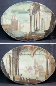 Paesaggio Fluvialo Con Rovine Architettonicha E Figure Paesaggio Fluvialo Con Rovine Architettonicha E Figure