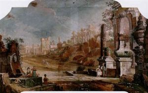 A Capriccio Landscape With Figures Amidst Classical Ruins by Pietro (Il Mirandolese) Paltronieri