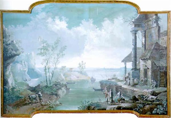 A River Landscape With Travellers And Traders Conversing On A Ruined Quay - view 1