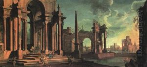 R"mische Ruinenlandschaft Mit Figurenstaffage by Pietro (Il Mirandolese) Paltronieri