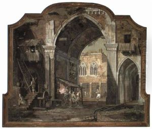 Architectural Capricci With Peasants Working At A Blacksmith's Forge