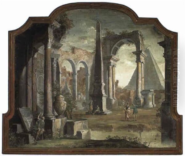 Architectural Capricci With Figures Walking Near An Obelisk - view 1
