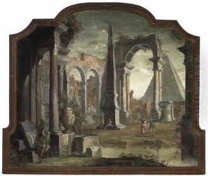 Architectural Capricci With Figures Walking Near An Obelisk by Pietro (Il Mirandolese) Paltronieri