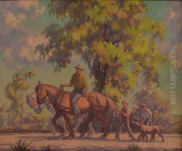 Farmer With Team And Young Sons Heading Home - view 1