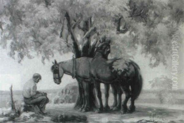 Man With Horses And Dog - view 1