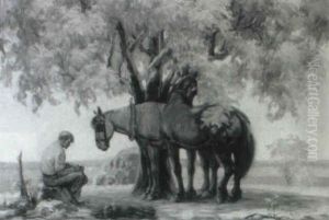 Man With Horses And Dog by Alphonse Palumbo