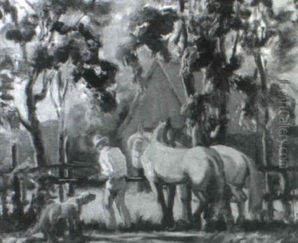 Landscape With Man, Horses And Dog - view 1