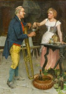 Musician And Inn Maid With Chianti by Ruggero Panerai