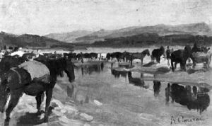 Pferde An Der Wasserstelle by Ruggero Panerai