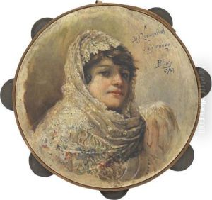 Senora Con Mantilla Blanca by Miguel Blay Y Fabrega