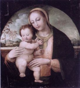 The Madonna And Child Seated In A Landscape by Domenico Panetti