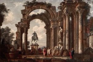 Classical Figures In The Ruins Of A Public Building by Francesco Panini