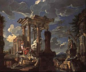 A Capriccio Of Hadrian's Villa In Tivoli by Francesco Panini