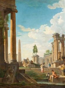 Classical Ruins With Statue Of Marcus Aurelius by Giovanni Paolo Panini