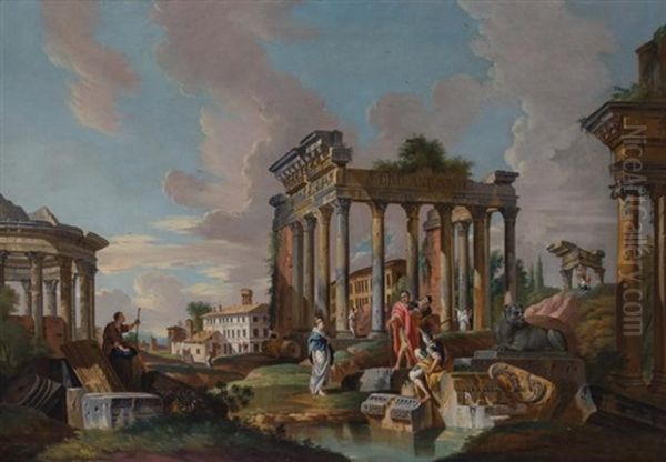 Figures Among Antique Ruins - view 1
