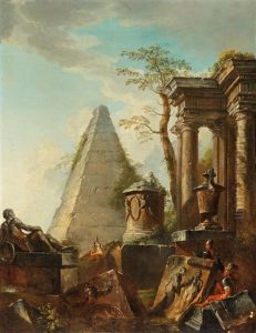 Classical Scene With The Pyramid Of Caius Cestius by Giovanni Paolo Panini