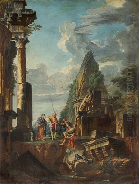 Capriccio Mit Romischen Ruinen, Pyramide Und Apostel - view 1