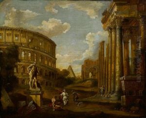A Capriccio View Of The Colosseum With The Farnese Hercules And The Tomb Of Cestius Beyond