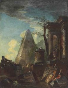 A Capriccio Of Classical Ruins With The Pyramid Of Cestius Beyond