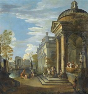 Caprice Avec Batiments Classiques Devant Un Bassin by Giovanni Paolo Panini