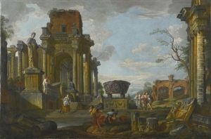 A Capriccio Of Classical Ruins With Figures, With The Basilica Of Maxentius In The Distance