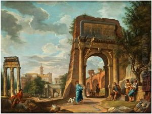 Blick Auf Das Forum Romanum Vom Titusbogen Aus, Mit Figuren by Giovanni Paolo Panini