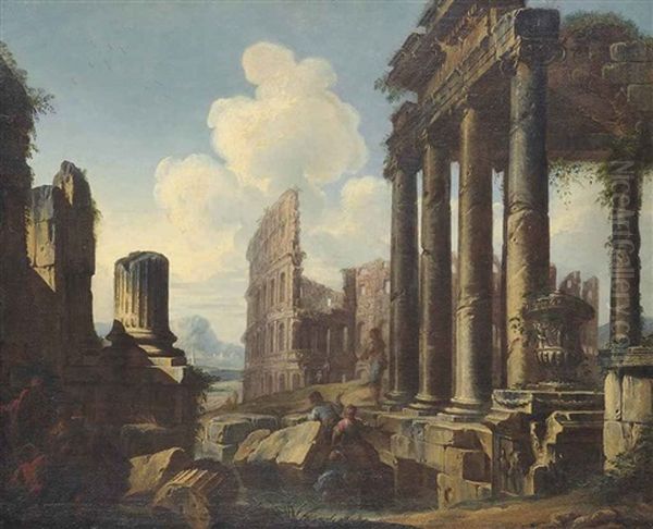 An Architectural Capriccio With Classical Figures Conversing - view 1