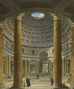 Rome, The Pantheon, A View Of The Interior Towards The Piazza Della Rotonda by Giovanni Paolo Panini