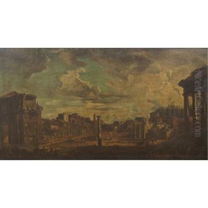 A View Of The Roman Forum by Giovanni Paolo Panini